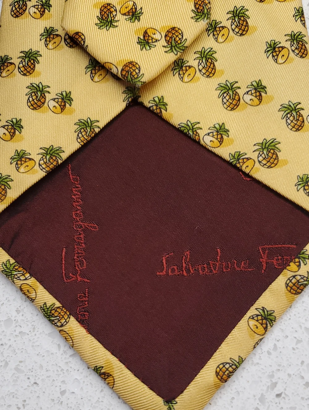 Salvatore Ferragamo Yellow Pineapple-Print Silk Tie